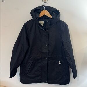 HUNTER Women's Hooded Cotton Canvas Rain Jacket in Black, Sz Large